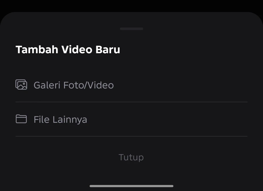 Pilih video melalui Galeri Foto/Video atau File Lainnya di Clippost